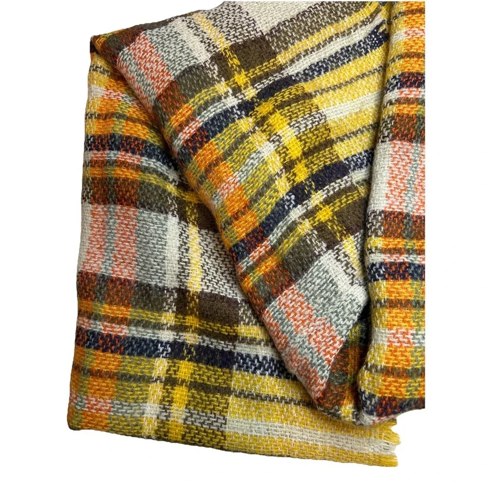 Cozy Fall Infinity Blanket Scarf W/Fringe Mustard Yellow Olive Green Burnt Orang